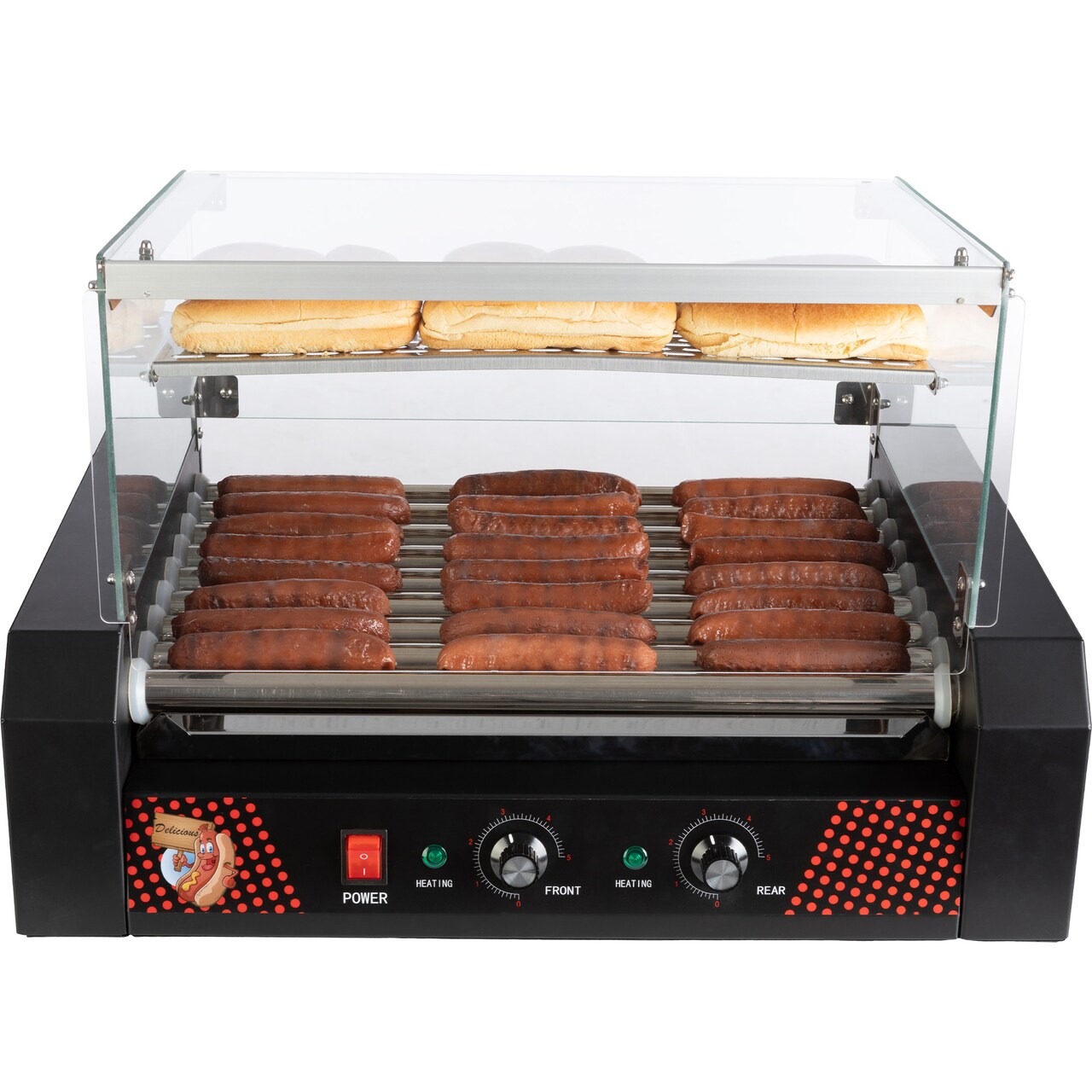 Great Northern Hotdog Roller Grill 9 Rollers Bun Warmer Stainless Steel 1170W